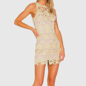 NBD Mini dress Harriet floral Lace Sunshine XS yellow fairy revolve open back